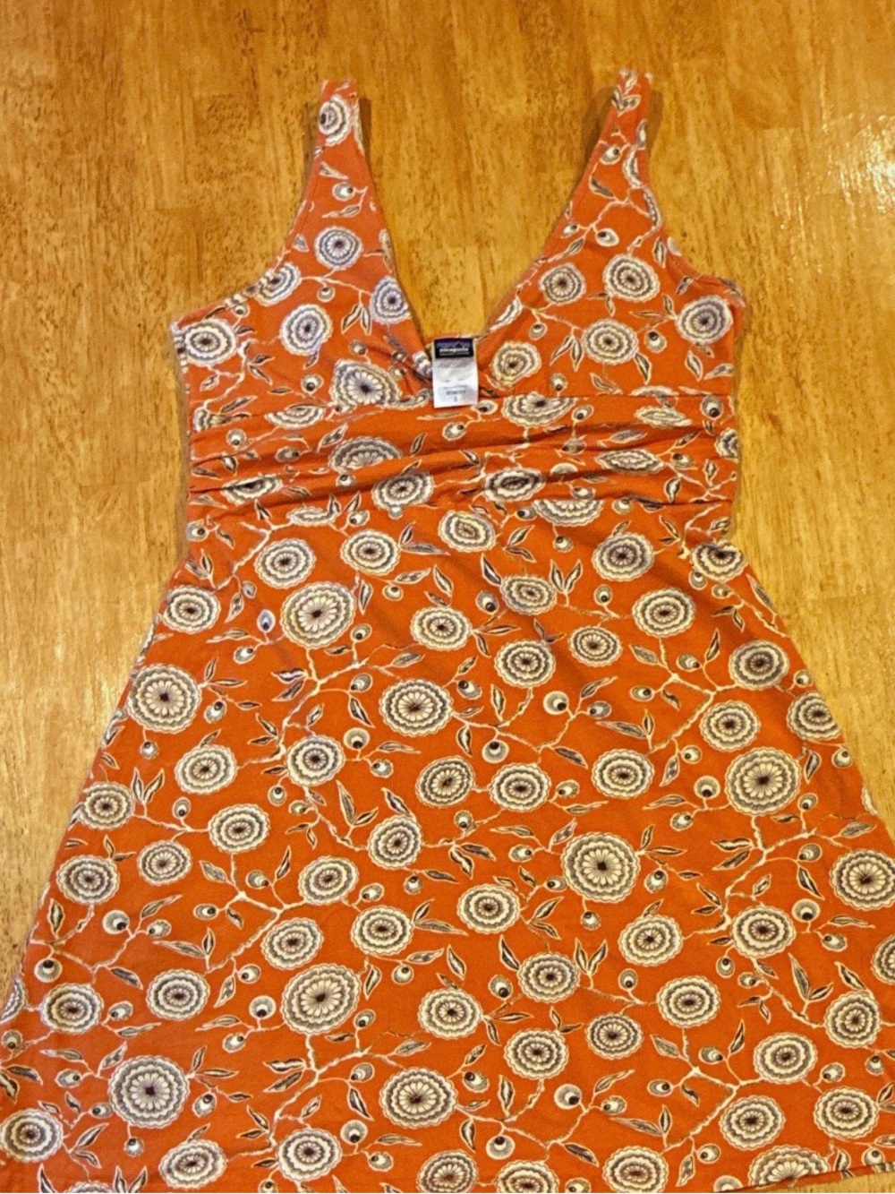 Patagonia Orange Floral V-Neck Mini Dress size large